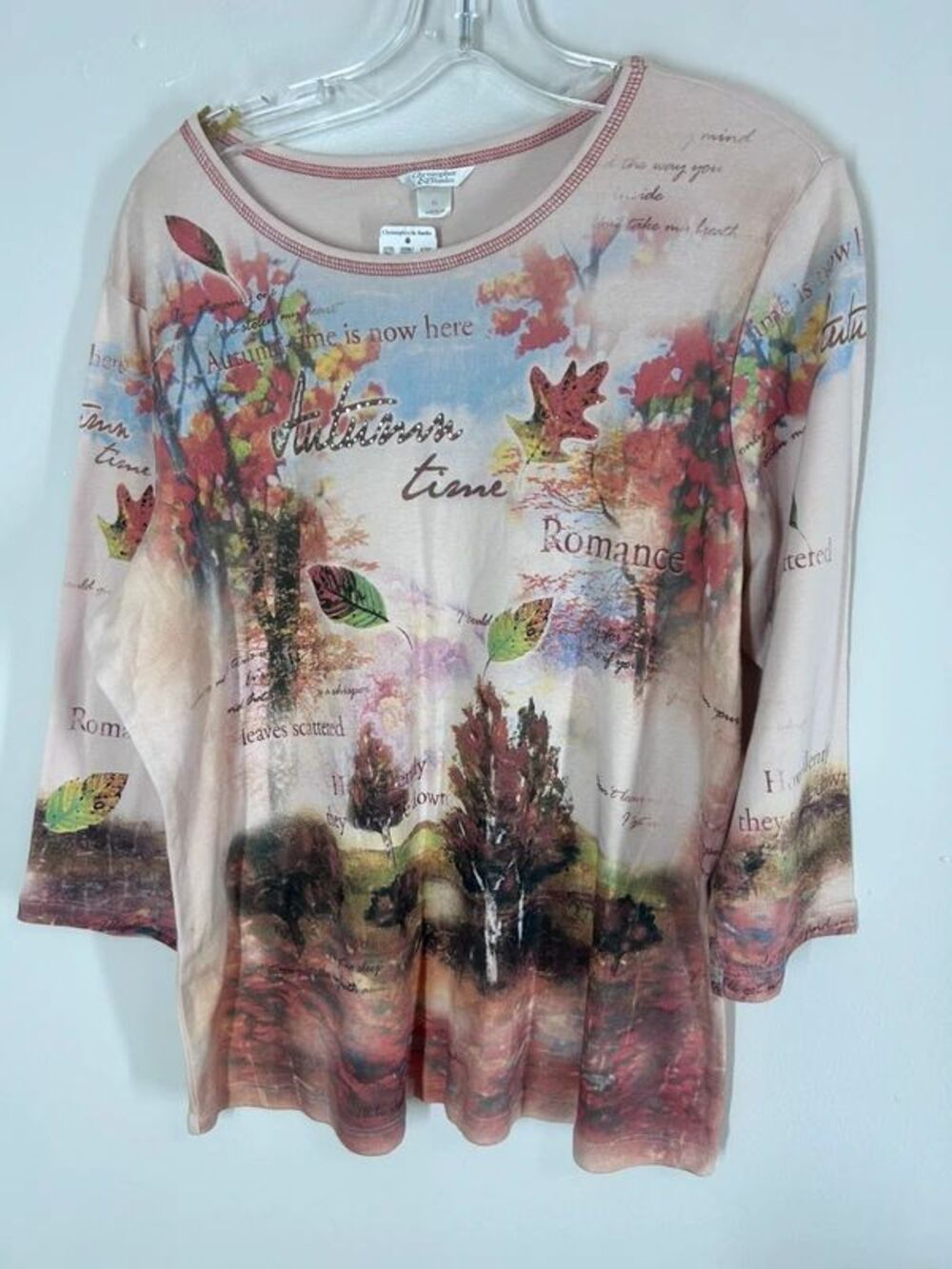 NWT Y2K Christopher & Banks "Autumn Time" Rhinestone 3/4 Sleeve Top Size XL
